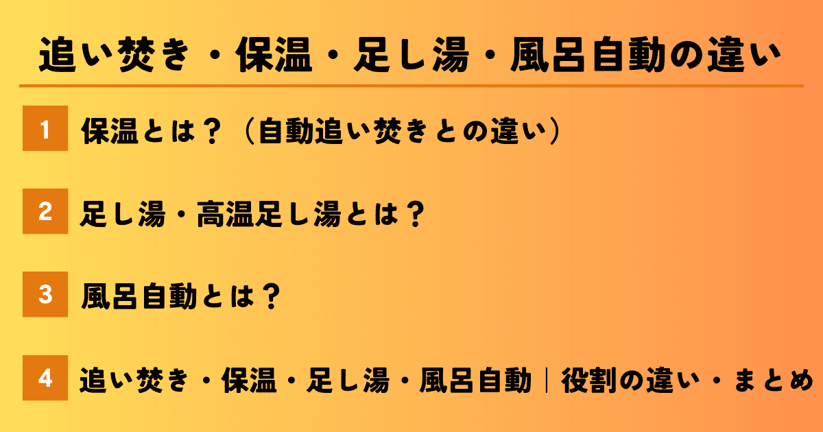 追い焚き・保温・足し湯・風呂自動の違い