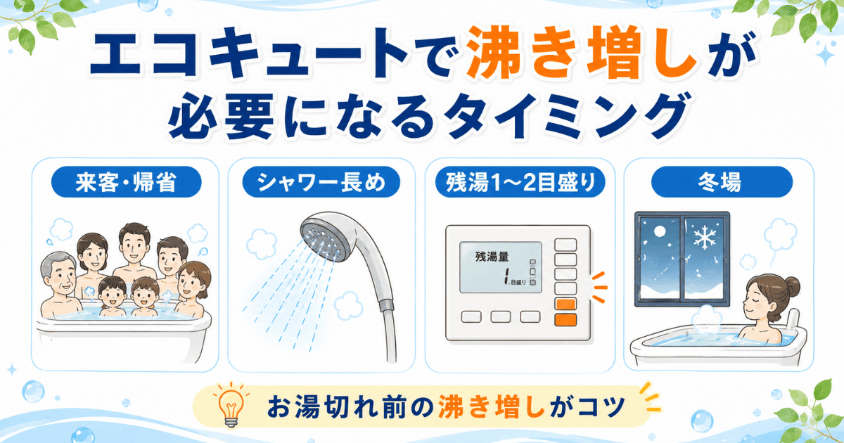 エコキュートで沸き増しが必要になるタイミング