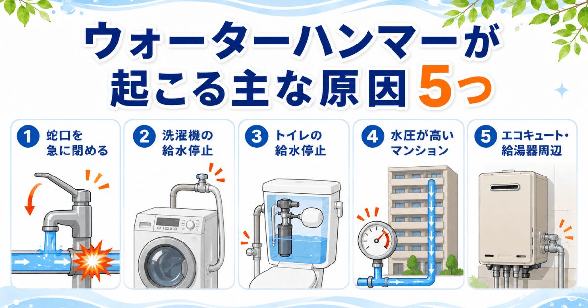 ウォーターハンマーが起こる主な原因5つ