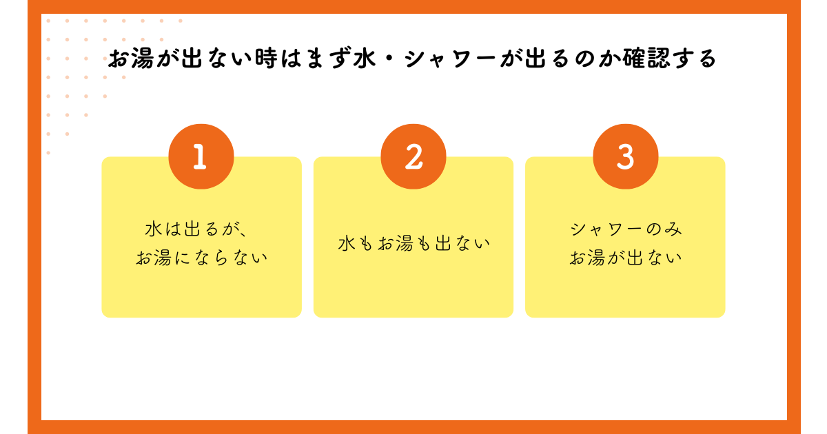お湯が出ない時はまず水・シャワーが出るのか確認する